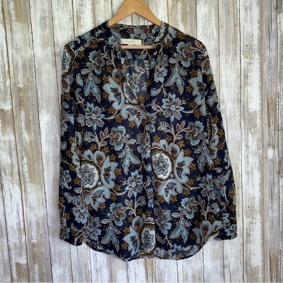 LOFT Tops - Loft Blue Floral Paisley Popover Blouse